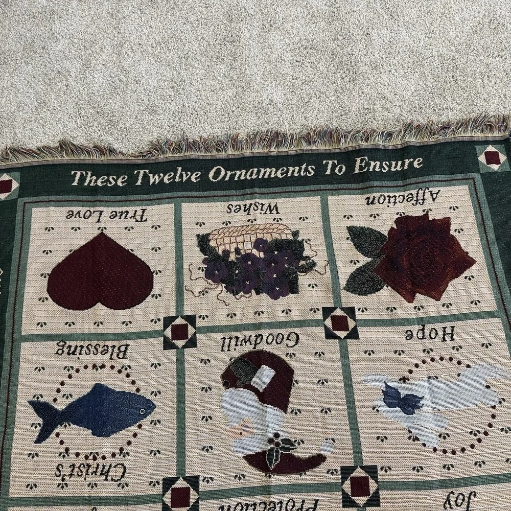 Vintage Woven Tapestry Throw Blanket German Christmas ornament tradition Couples